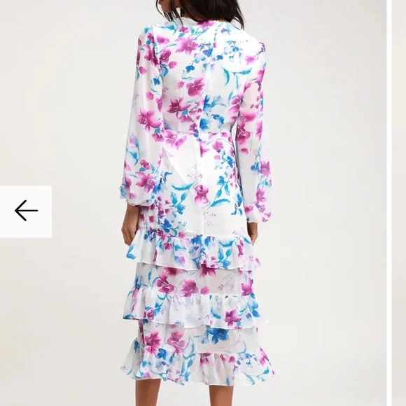 NWT Lulu’s Sweet Sunday Floral Print Long Sleeve Midi Dress Medium - Picture 4 of 14